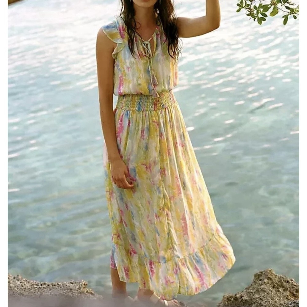 Anthropologie Watercolor Maxi Dress Sz 6 Feminine Coquette Dollette  Fairy Lined